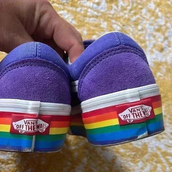 Vans purple platform suede rainbow pride Velcro sneakers 6.5 - Picture 5 of 8